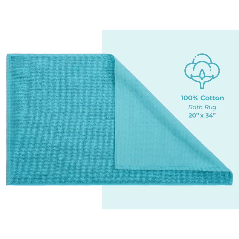 Chemung 100% Cotton Non-Slip Bath Rug, 34" L x 20" W, Turquoise Blue