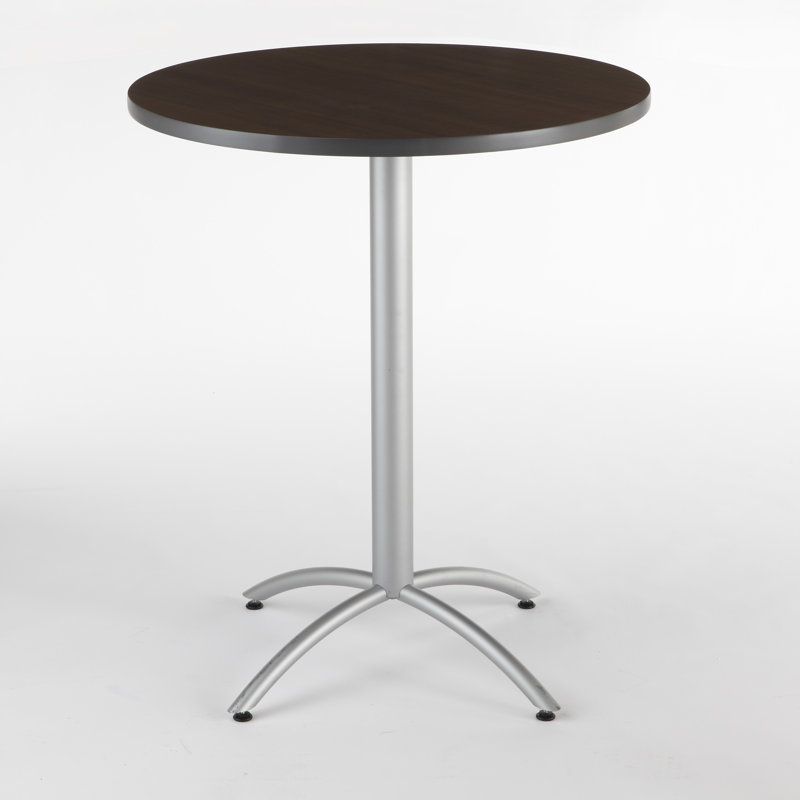 Aleksandras Round Metal Base Dining Table, Walnut, 42"H x 36"L x 36"W