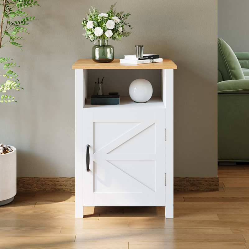 White Open-Shelf Nightstand – E1 Board with MDF Melamine Finish Bedside Table, Grey；Natural Wood