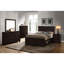 Lit King Size avec rangement et finition foncée, rainures noires naturelles, panneau encastré, style moderne et épuré, tiroirs latéraux, design minimaliste, profondeur visuelle, style organique