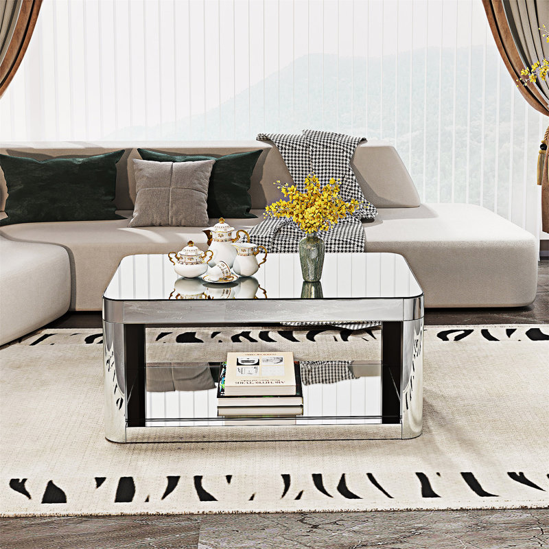 Mirror Coffee Table with Glass Top