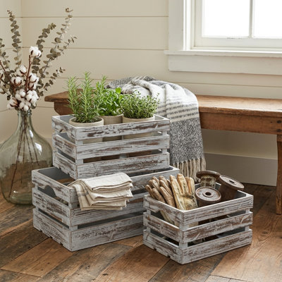 Isolde Set of 3 Wooden Crates - Gray Wash
