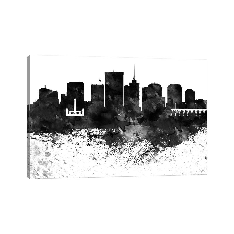 Richmond Skyline Black & White, Drops by Wall Decor Addict - Wrapped Canvas Painting, 152.5 cm H x 101.5 cm W