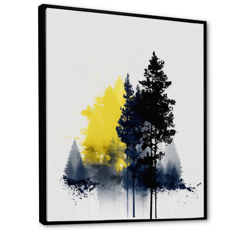Décoration murale jaune majestueux forêt III, L 30 po x H 40 po, Cadre flottant noir