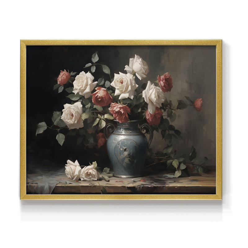 Motif floral rétro - impression encadrée, H 8 po x l 10 po