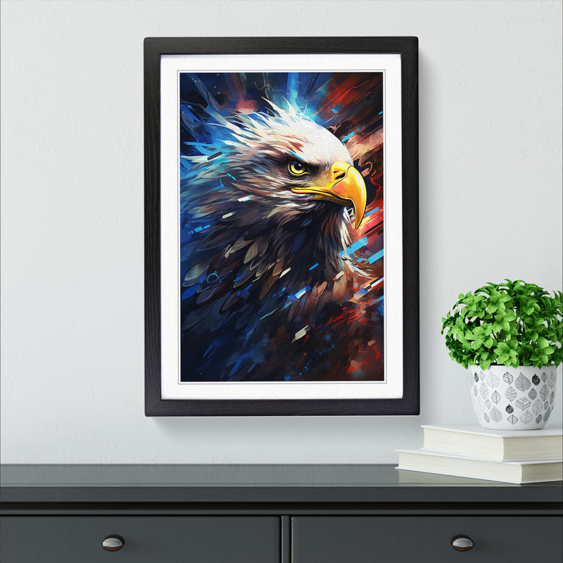 Eagle Futurism - Single Picture Frame Print on Wood, Black, 34" H x 25" W x 2" D