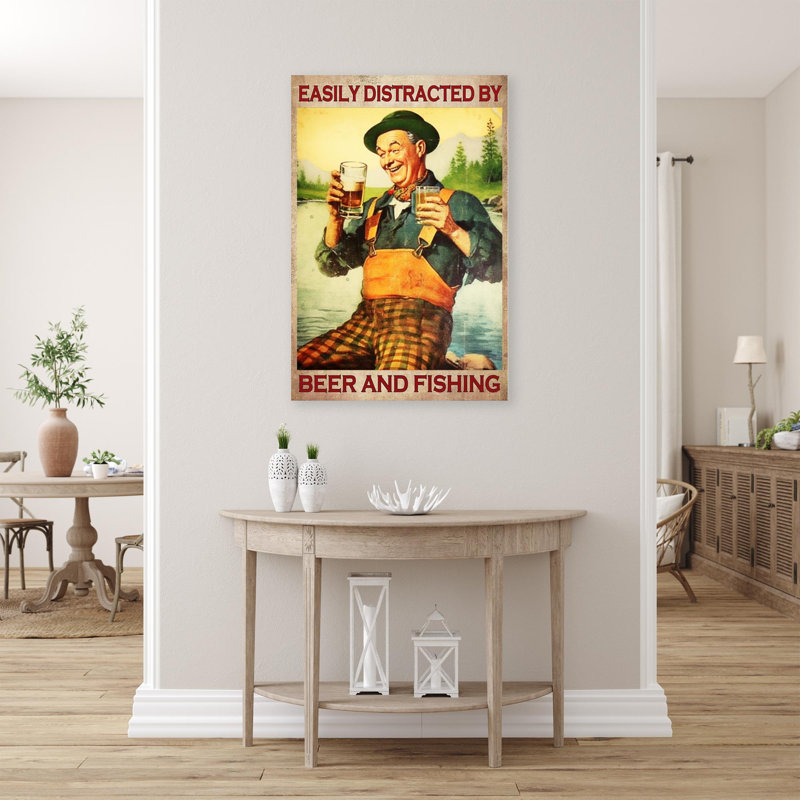 Bière et pêche sur toile, H 36 po x l 24 po x P 1,25 po