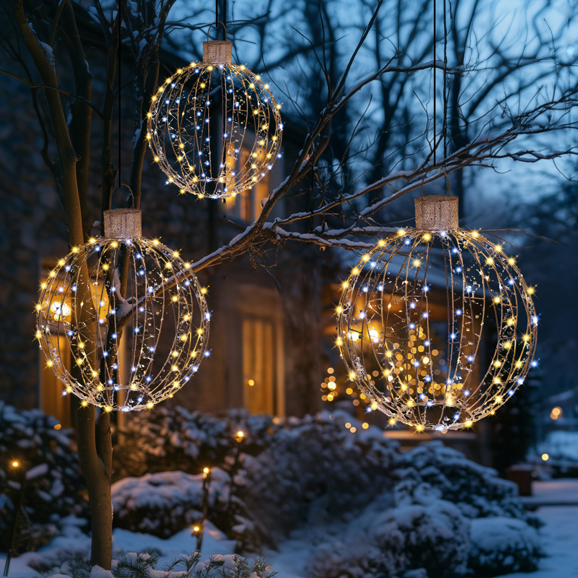 Hutto 3PCS Ornaments LED Ball Lights Outdoor Christmas Decorations Hanging Ball Light