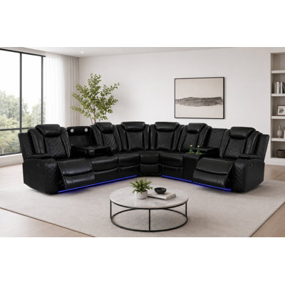 3 - Piece Vegan Leather Power Reclining Sectional Sofa Set with LED Lights and Wireless Charging Station