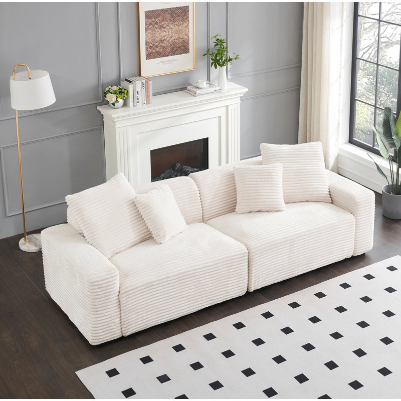 Grand canapé 106 po 4 places avec 4 coussins décoratifs, canapé en velours côtelé beige, Beige