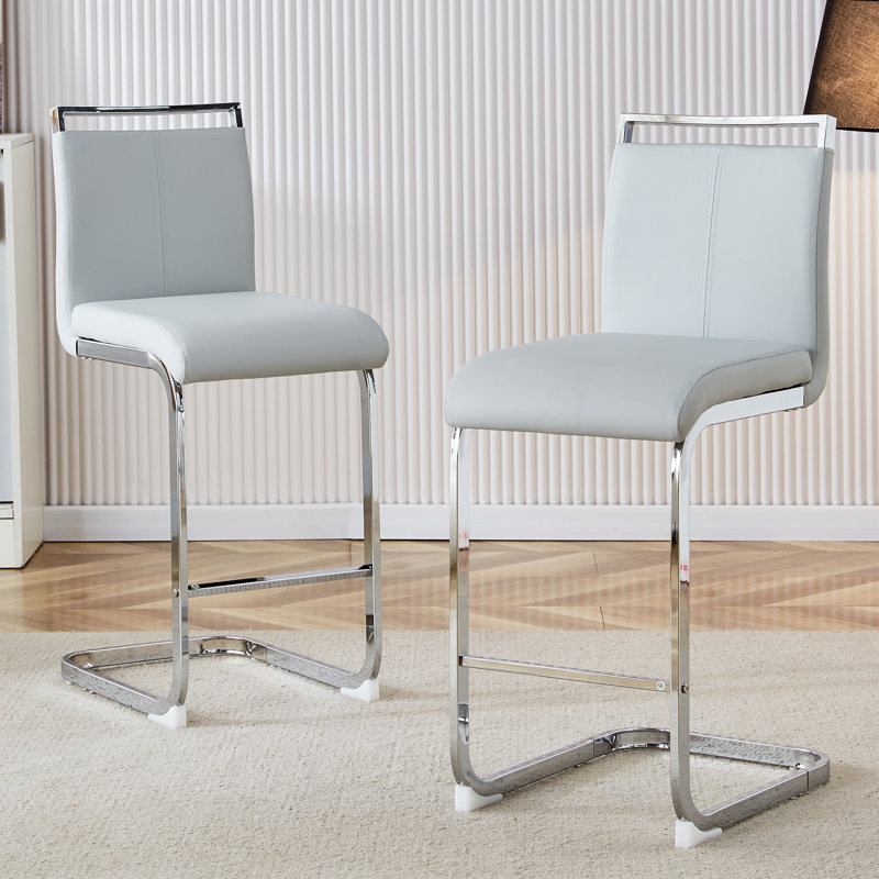 Tabouret de comptoir 25 po (ensemble de 2), Gris clair, Tabouret de comptoir (siège d'une hauteur de 25 p, Chrome chrome