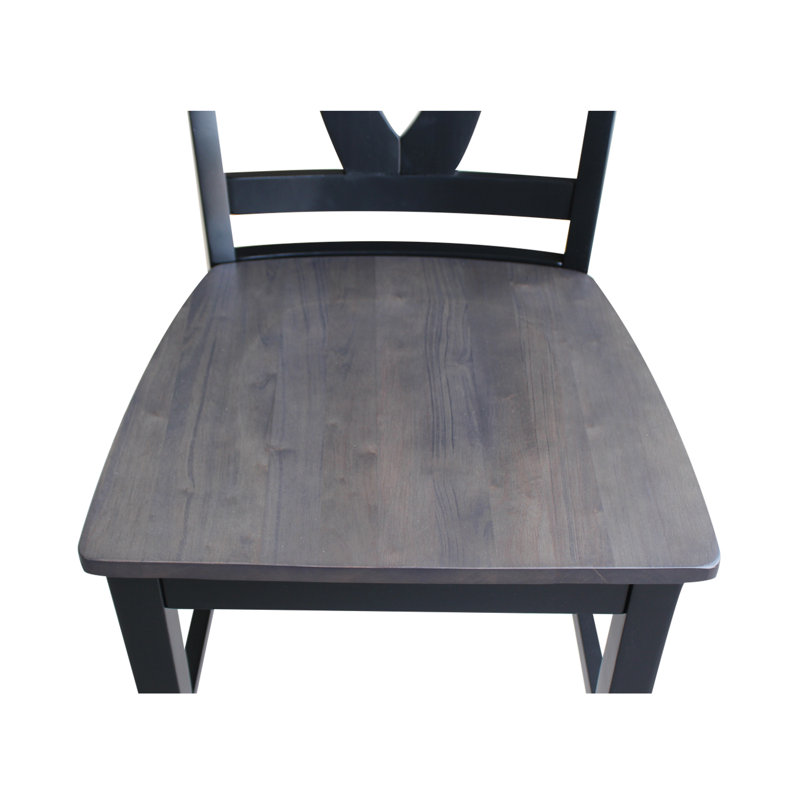 Ludivine Solid Wood 24" Bar Stool, Washed Black/Coal Black