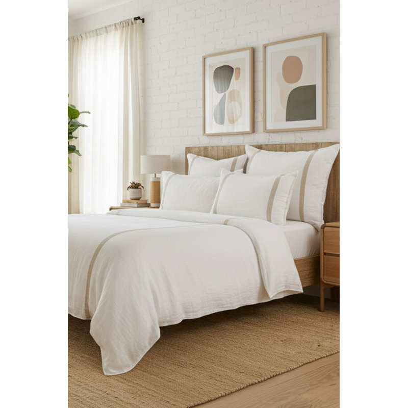 RORY - FLAX / MIDNIGHT - K DUVET, King Duvet Cover, White