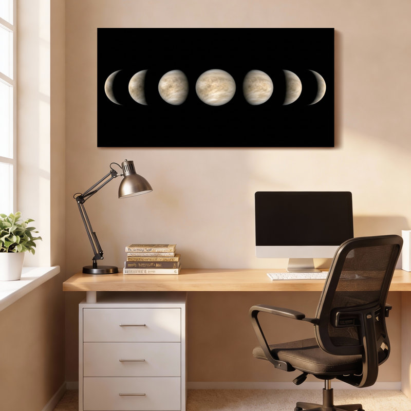 Ensemble de 1 tableau sur toile à motif céleste représentant les phases de la lune, H 24 po x l 48 po
