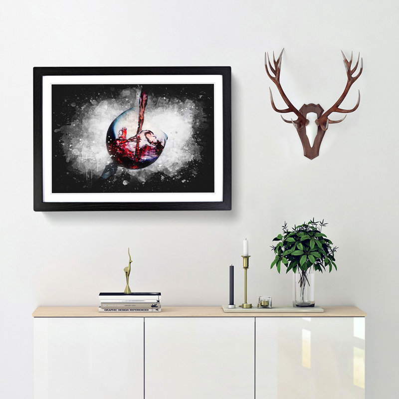 Tilted Wine Glass - Picture Frame Graphic Art Print, Black Framed, 33cm H x 45cm W x 2cm D