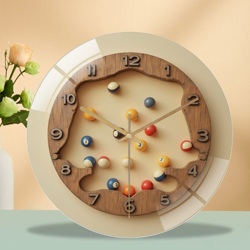 Horloge murale avec boules de billard - horloge murale moderne en verre 12 po