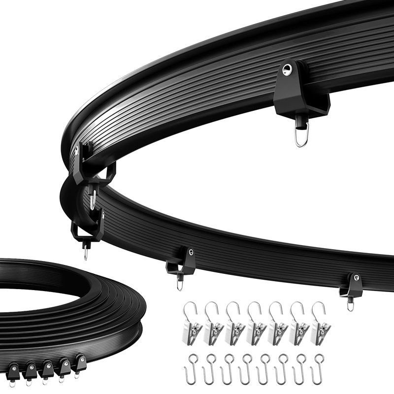 Support de plafond flexible à rideaux, tringle à rideaux courbée, tringle à rideaux coulissante, paravent, tringle à rideau de douche, paravent mural, 16,4 pi / 5 m, noir