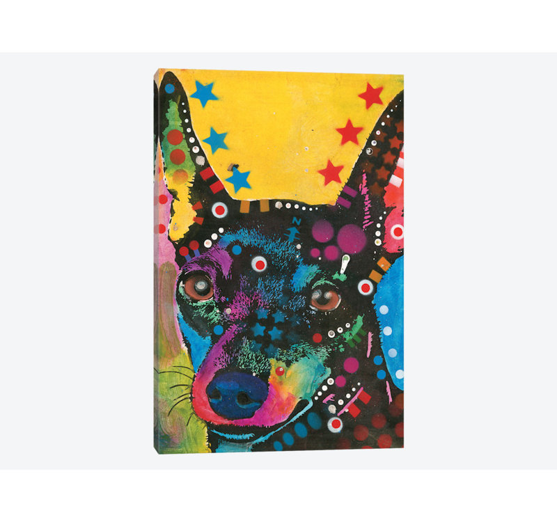 «Miniature Pinscher», impression sur toile, H 24 po x l 16 po x P 1 po, Papier beaux-arts encadré noir, Blanc