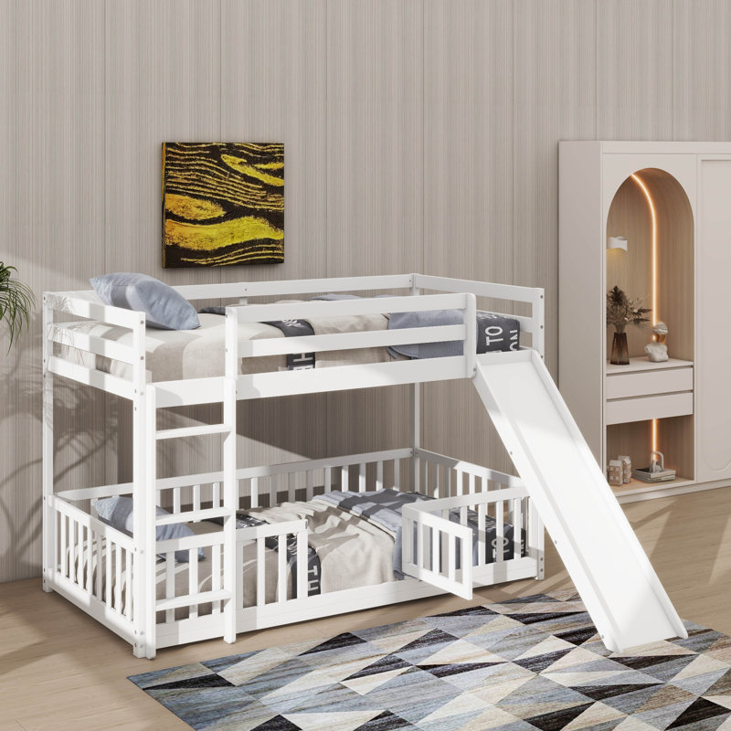 Lit superposé simple au-dessus de simple avec barrière de sécurité et barrière pratique, Blanc