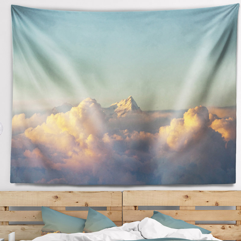 Paysage, nuages oranges, coucher de soleil coloré dans la tapisserie du ciel, H 78 po x l 92 po