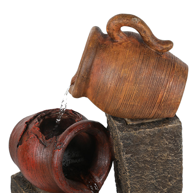 Rustic Brown Poly Resin 3-Tier Outdoor Fountain with LED Lights