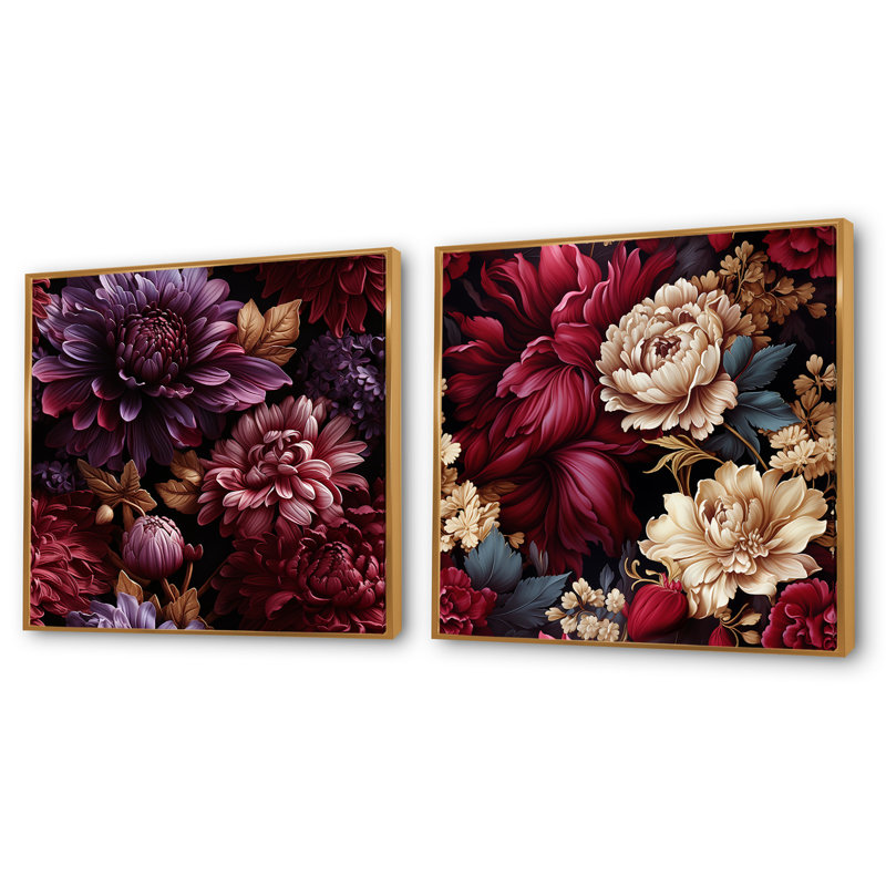 Royal Peony Garden Grace - ensemble de 2 pivoines carrées, Cadre flottant doré, H 16 po x l 33 po
