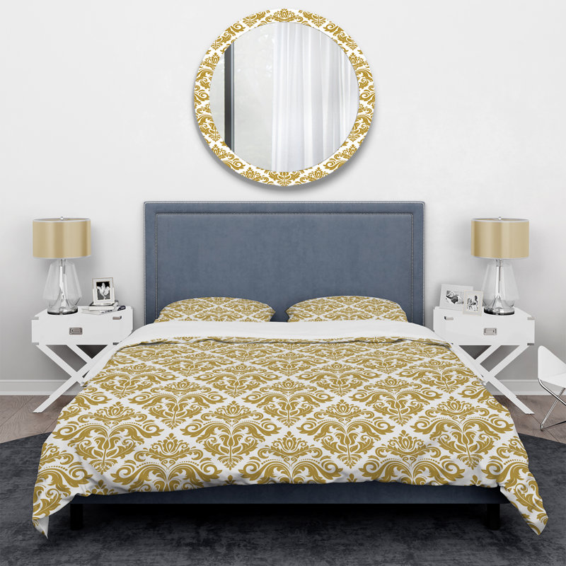 Gold Damask - Abstract Duvet Cover Set - Microfiber Polyester