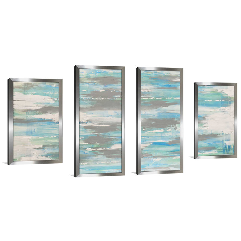 Blue gaze-imprimé de 4 pièces, H 39,5 po x l 78 po x P 1 po, Encadrement argenté