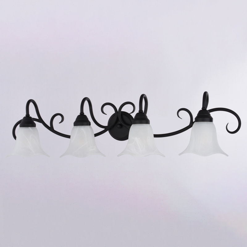 Bowker 4-Light 37.5 inch Wide Brushed Nickel Transitional Bathroom Vanity Lighting Fixture, White Alabaster Scalloped Glass Shade, Dimmable, LED Compatible, Over the Mirror Mounted Wall Sconce