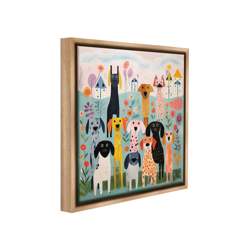 Art mural encadré à motif flottant à motif de chiens dans la cour orme par Lazar Studio, H 18 po x l 18 po