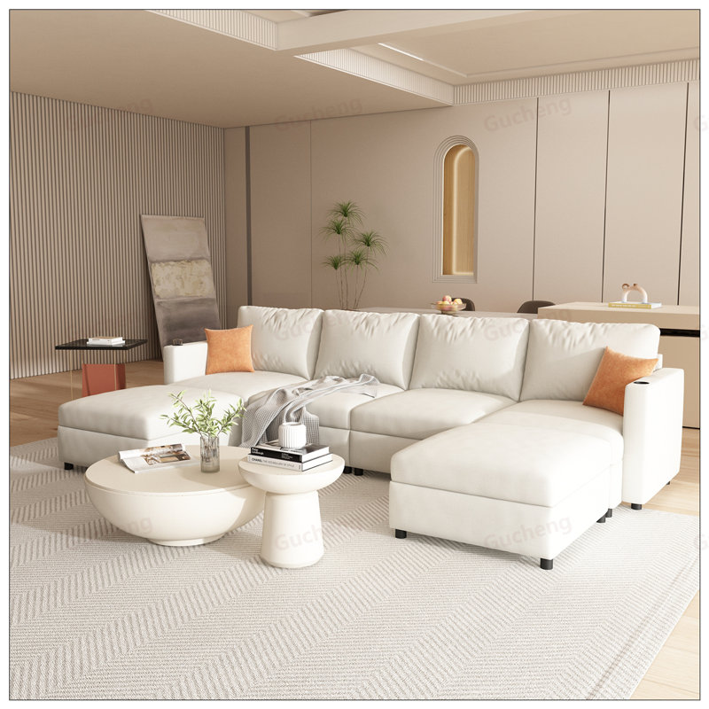 Modern U-Shape Modular Sectional Sofa with Storage, Chenille Fabric, 123 Inch Sofa Bed for Spacious Living Rooms