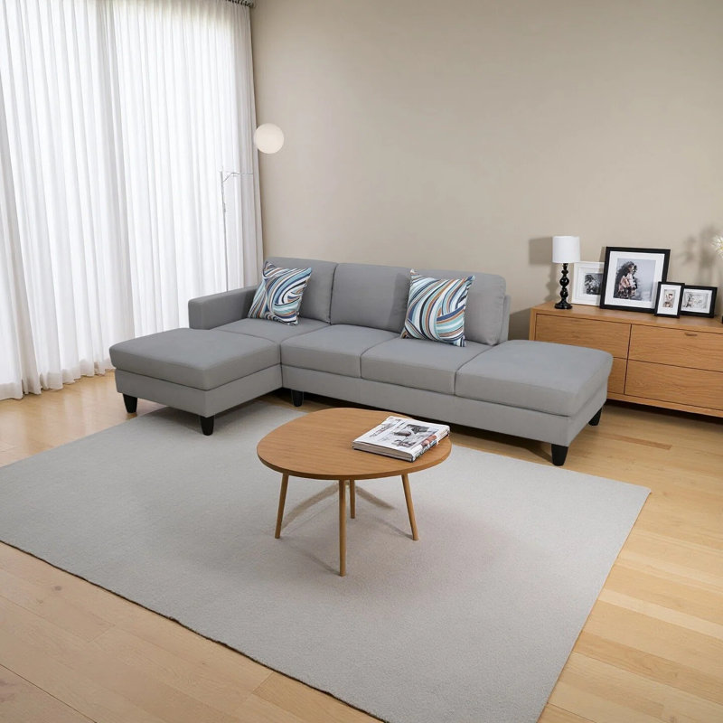 2-piece Calico Sectional Sofa, Light Gray Fabric
