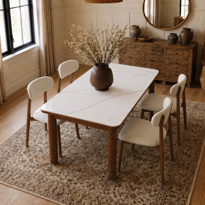 63" Sintered Stone Dining Table Set With 4 Upholstered Dining Chairs