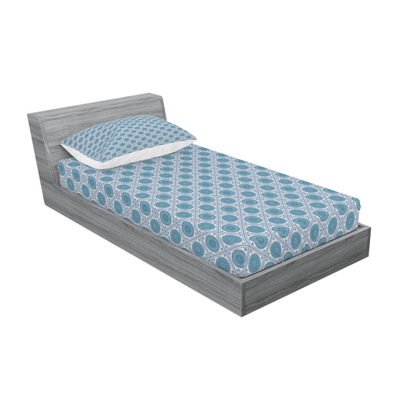 Microfiber Floral Fitted Sheet, Twin XL Sheet Set with Fitted Sheet, Dark Blue Geometric