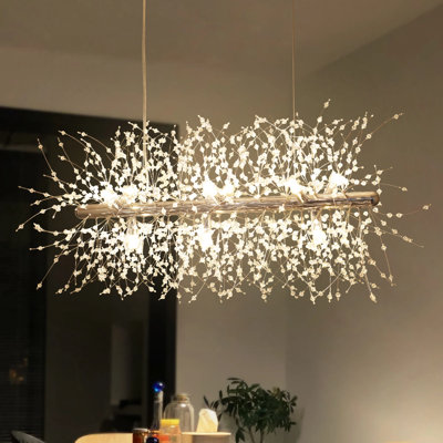 Tilmer 9 - Light 28.8" Wide Dimmable Crystal Firework Chandelier, French Country Linear Chandelier for Kitchen Island