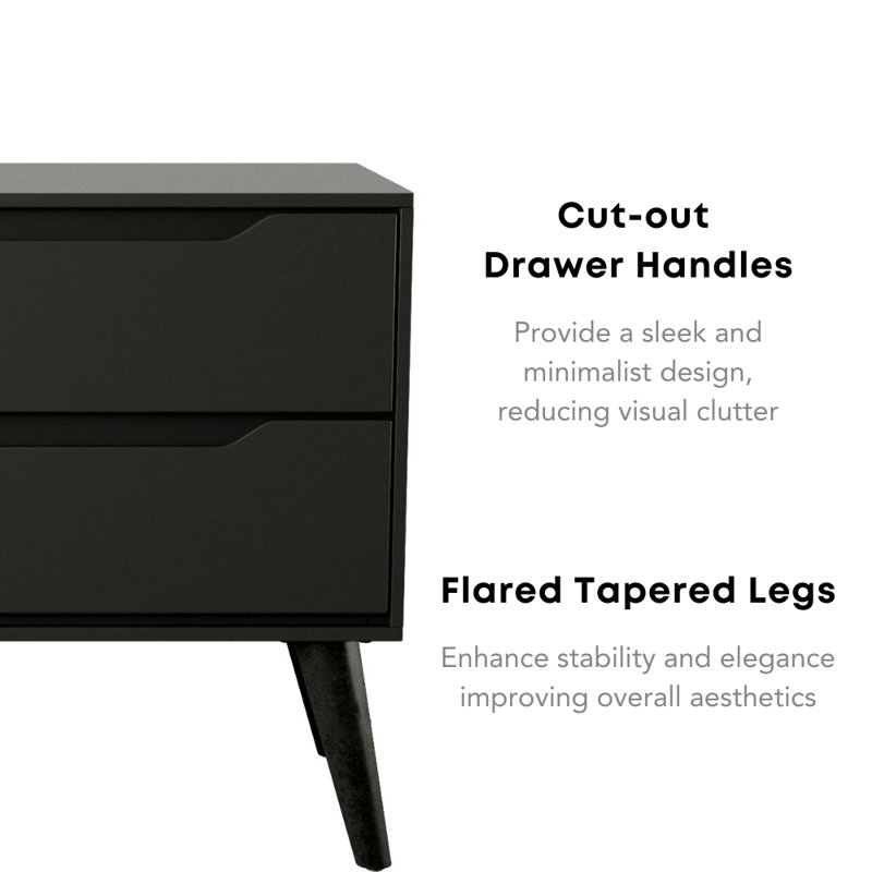 Stalter 2 - Drawer Solid Wood Nightstand, Black