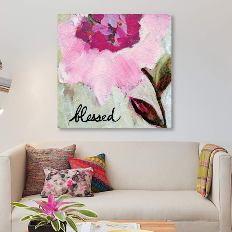 «Blessed», impression sur toile, H 12 po x l 12 po x P 0,75 po, Toile tendue, Pas de tapis