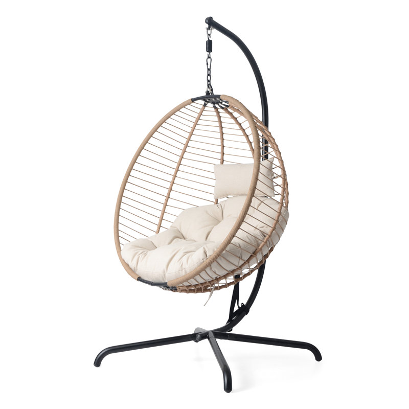 Chaise avec support - esthétique intemporelle, coussin beige, structure en fer, idéal pour l'extérieur, support de 79,51 po de hauteur, petits jardins