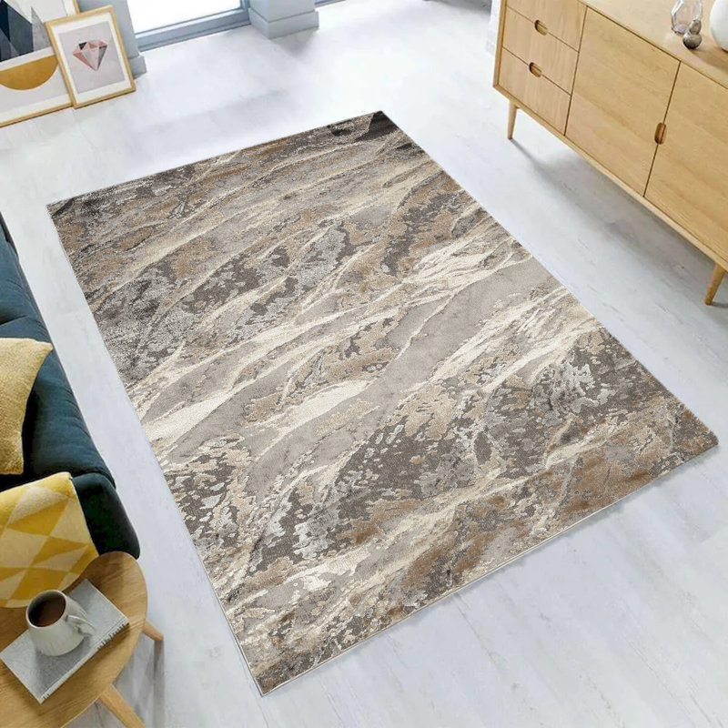 Tapis abstrait brun et gris Erdenheim, Rectangle 3,3 pi x 5 pi