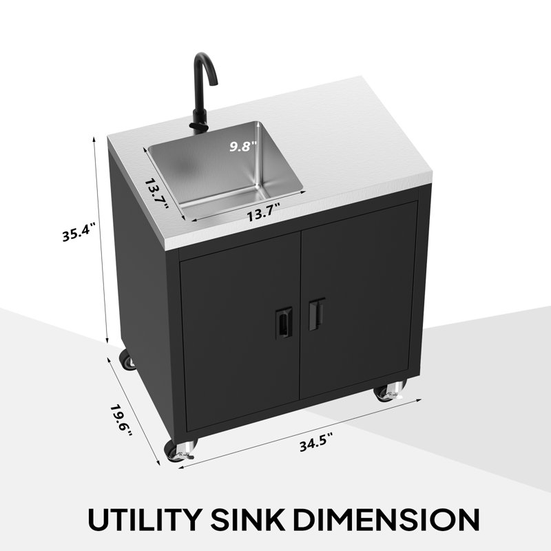 34,5 po Évier utilitaire robuste en acier inoxydable avec armoire et roues