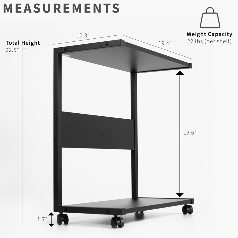 Black Steel Mobile PC Cart with Storage and Wheels