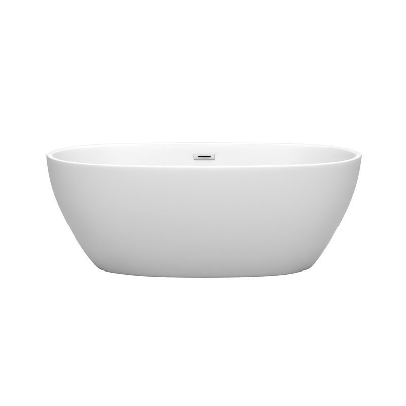 Juno 63'' x 32'' Soaking Acrylic Bathtub, Matte White/Polished Chrome