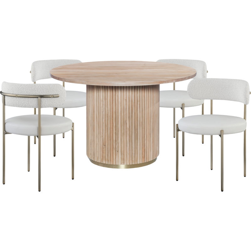Ensemble de table de salle à manger Meridian Furniture Creekmore + 4 chaises, Crème, crème