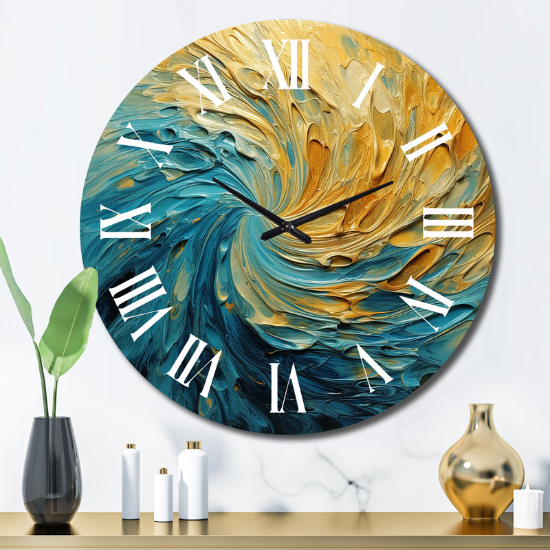 Horloge murale spirales abstraites Golden Ocean, Grand
