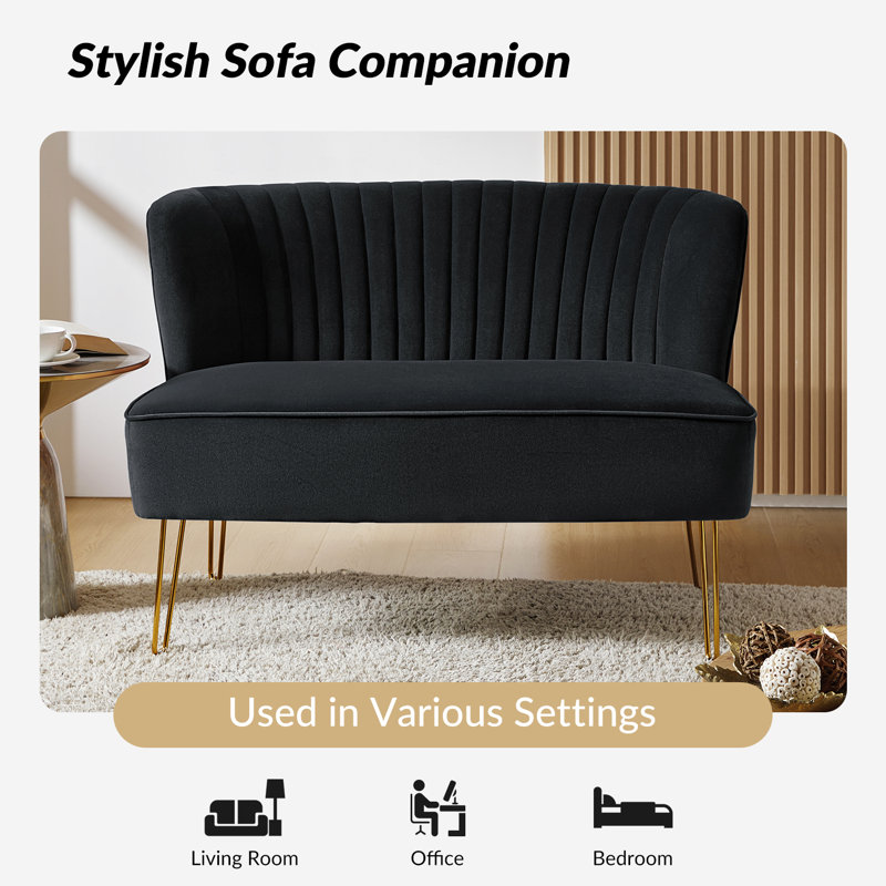 Euclid Upholstered 45'' Loveseat, Black Velvet