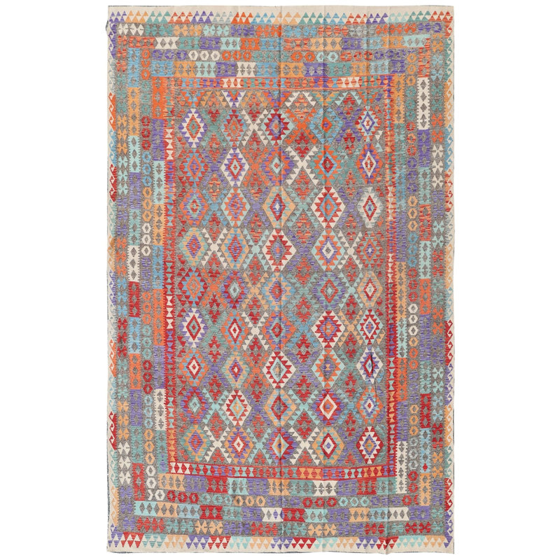 Kilim en laine neuve afghane ouzbek 9 pi 9 po x 13 pi
