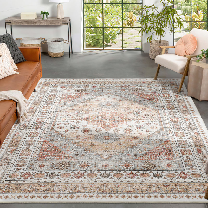 Tapis lavable antidérapant Medallion (orange), Rectangle 7 pi x 9 pi