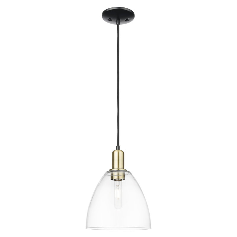 Arcadia - Bristol - Mini-luminaire suspendu à cordon 1 lumière 9 po - Finition laiton antique noir - Abat-jour transparent