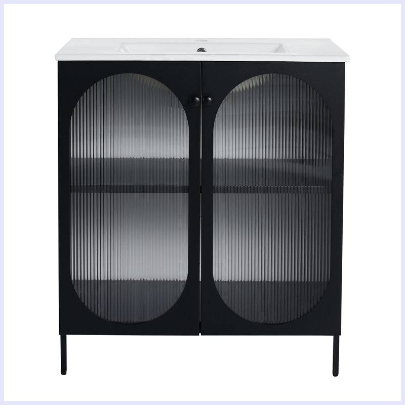 Modern Freestanding Bathroom Vanity With Ceramic Sink, Black