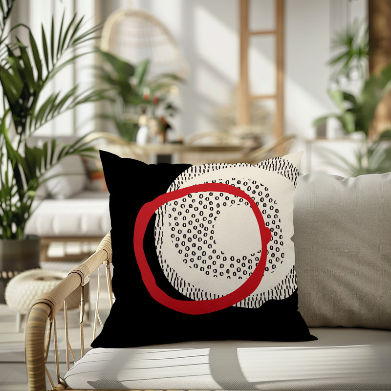 Coussin carré intérieur / extérieur pia, H 19 po x l 19 po, Rouge / noir / blanc cassé